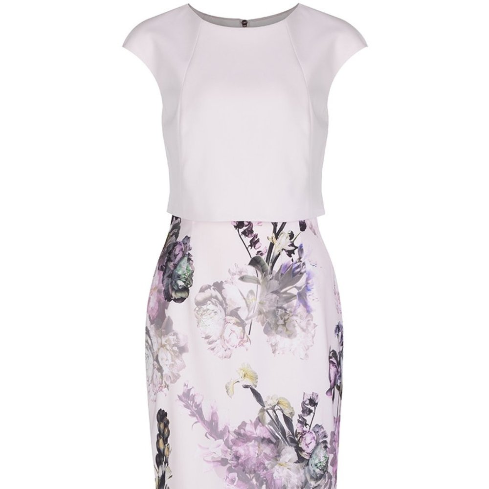 Ted Baker Moline Torchlit Floral Layer Dress in Baby Pink Size 0 EUC